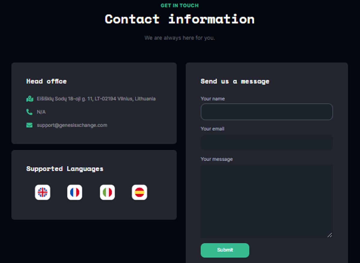 Genesis Exchange contacts